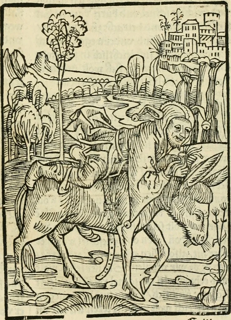 An illustration from Des hochwirdigen doctor Keiserspergs narenschiff : so er gepredigt hat zü Strassburg in der hohen stifft daselbst Predictãt d. zeit i498 dis geprediget :vnd vss latin in tütsch bracht, darin vil weissheit ist zü lerne, vnd leert auch die narreschel hinweck werffen ist nütz vnd güt alen menschen, 1520, leaf 70