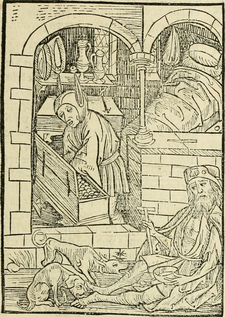 An illustration from Des hochwirdigen doctor Keiserspergs narenschiff : so er gepredigt hat zü Strassburg in der hohen stifft daselbst Predictãt d. zeit i498 dis geprediget :vnd vss latin in tütsch bracht, darin vil weissheit ist zü lerne, vnd leert auch die narreschel hinweck werffen ist nütz vnd güt alen menschen, 1520, leaf 90