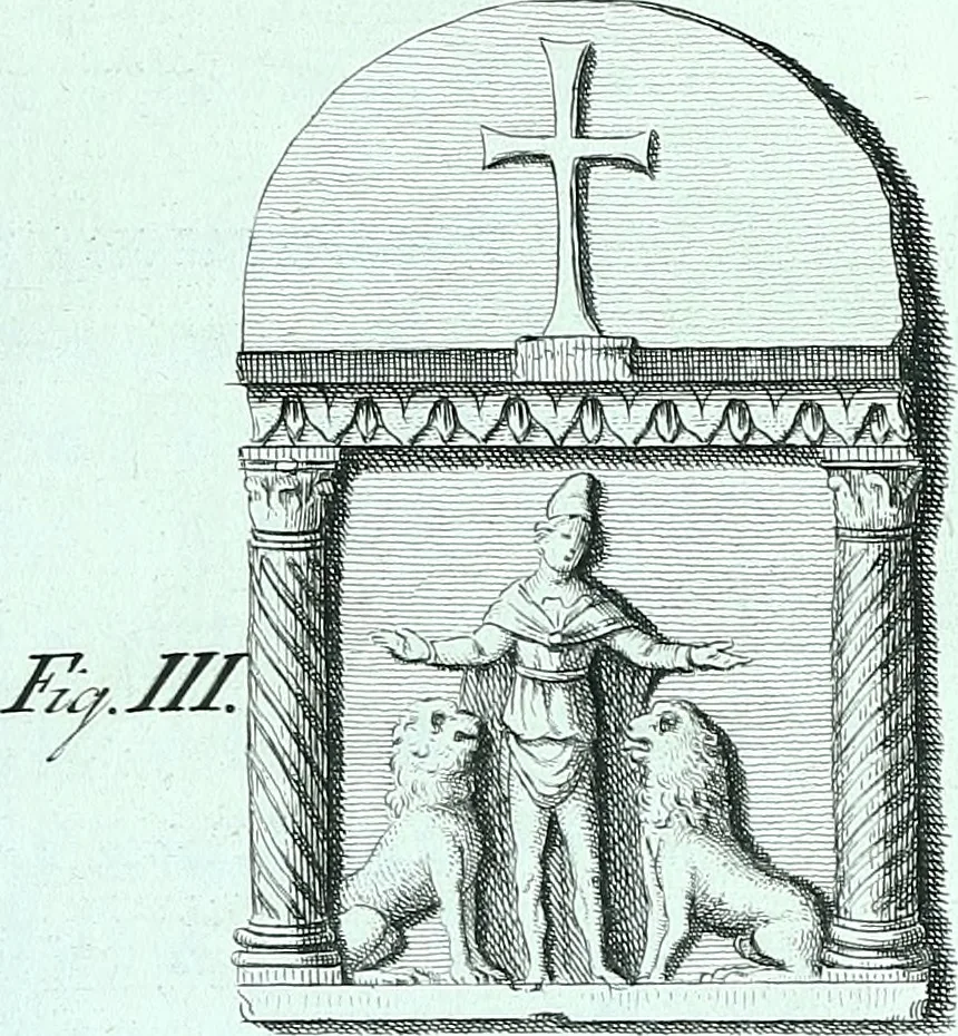 An illustration from Desiderii Spreti historici Ravennatis De amplitudine, eversione, et restauratione urbis Ravennae libri tres, 1793, leaf 328