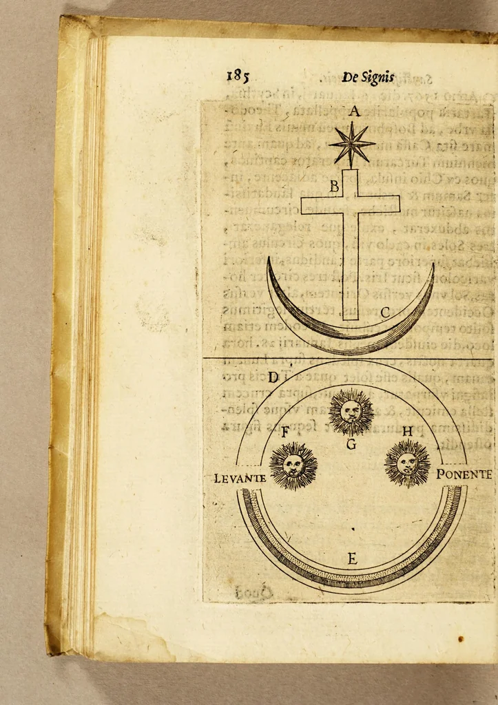An illustration from De signis sanctissimae crucis, : quae diuersis olim orbis regionibus, & nuper hoc anno 1591. in Gallia & Anglia diuinitus ostensa sunt, & eorum explicatione,, 1591, leaf 194