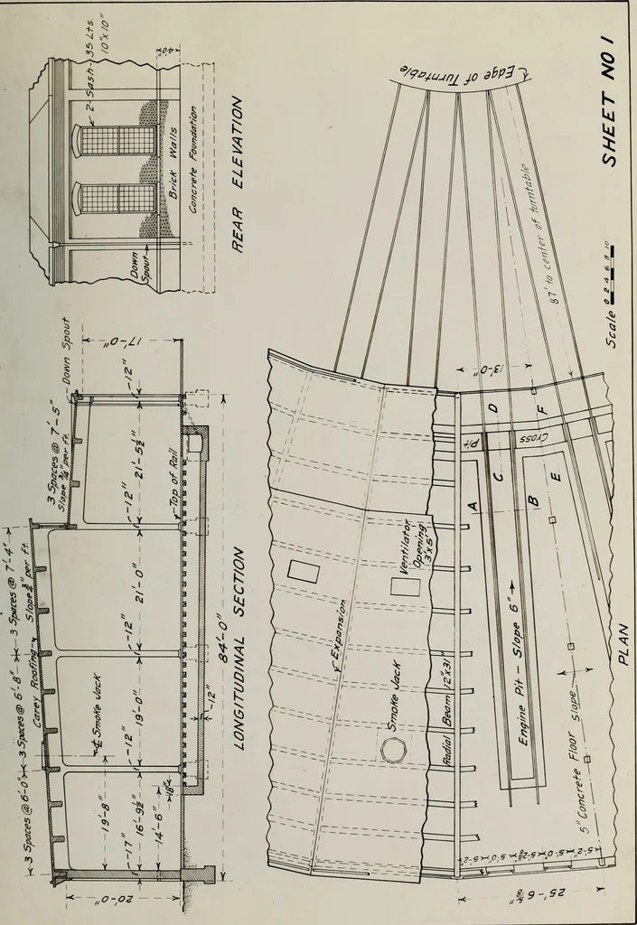 An illustration from Design of reinforced concrete engine house, 1909, leaf 54