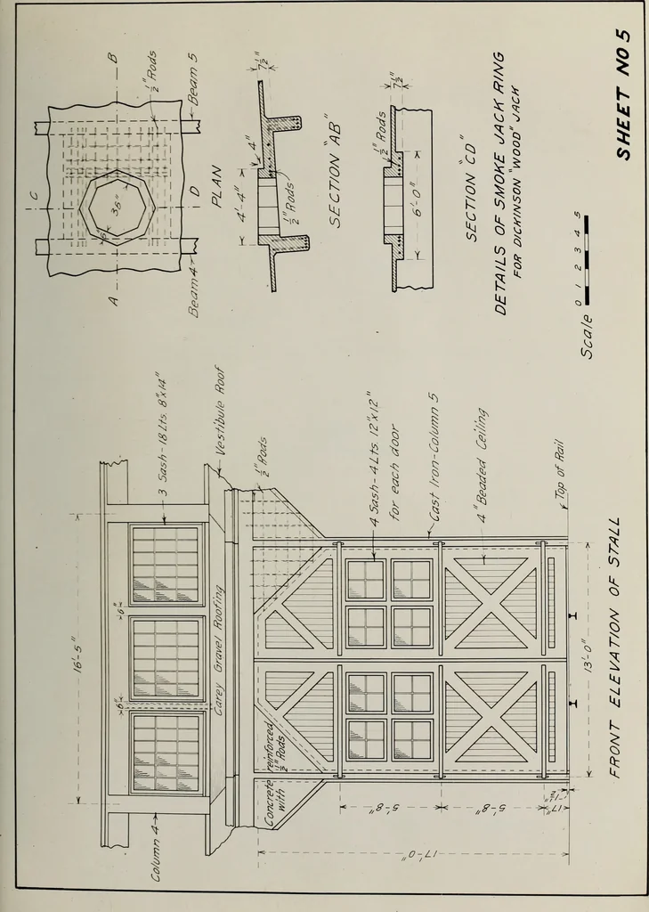 An illustration from Design of reinforced concrete engine house, 1909, leaf 62