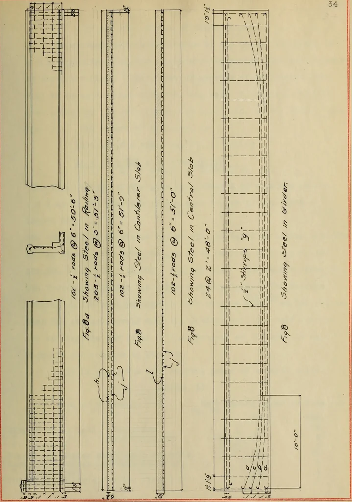An illustration from Design of a reinforced-concrete deck-girder highway bridge, 1913, leaf 78