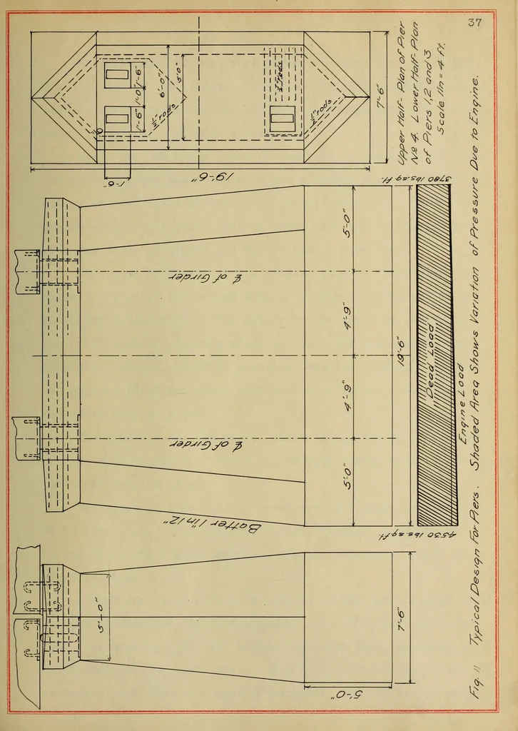 An illustration from Design of a reinforced-concrete deck-girder highway bridge, 1913, leaf 84