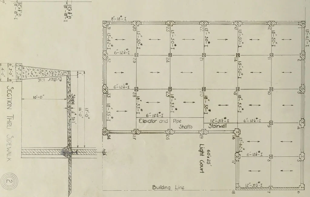 An illustration from Design of the steel framework of an office building, 1908, leaf 81