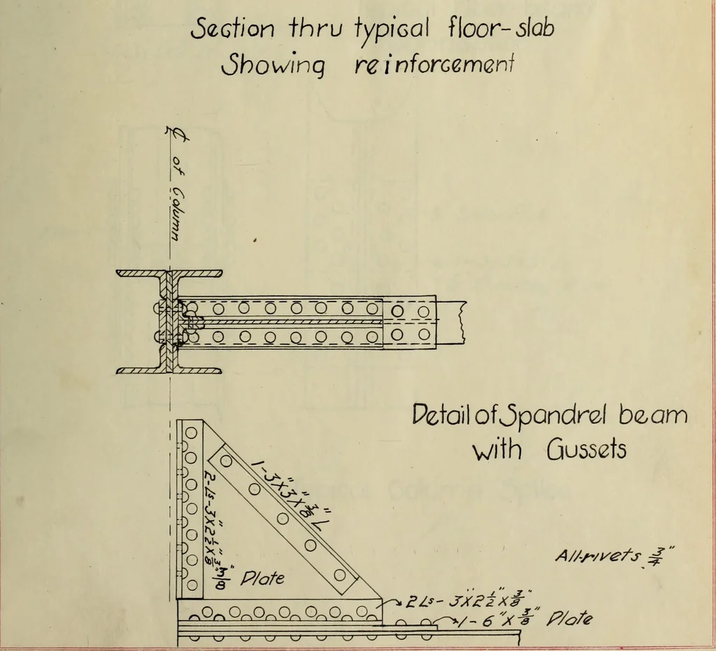 An illustration from Design of the steel framework of an office building, 1908, leaf 82