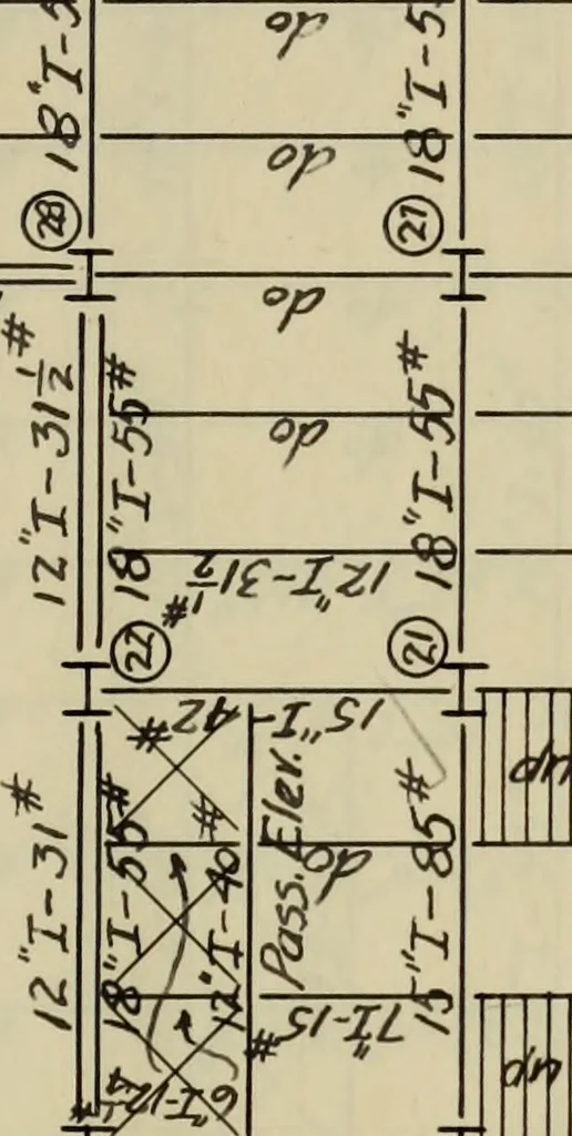 An illustration from Design of the steel framework for an office building, 1913, leaf 42