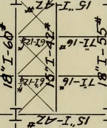 An illustration from Design of the steel framework for an office building, 1913, leaf 44