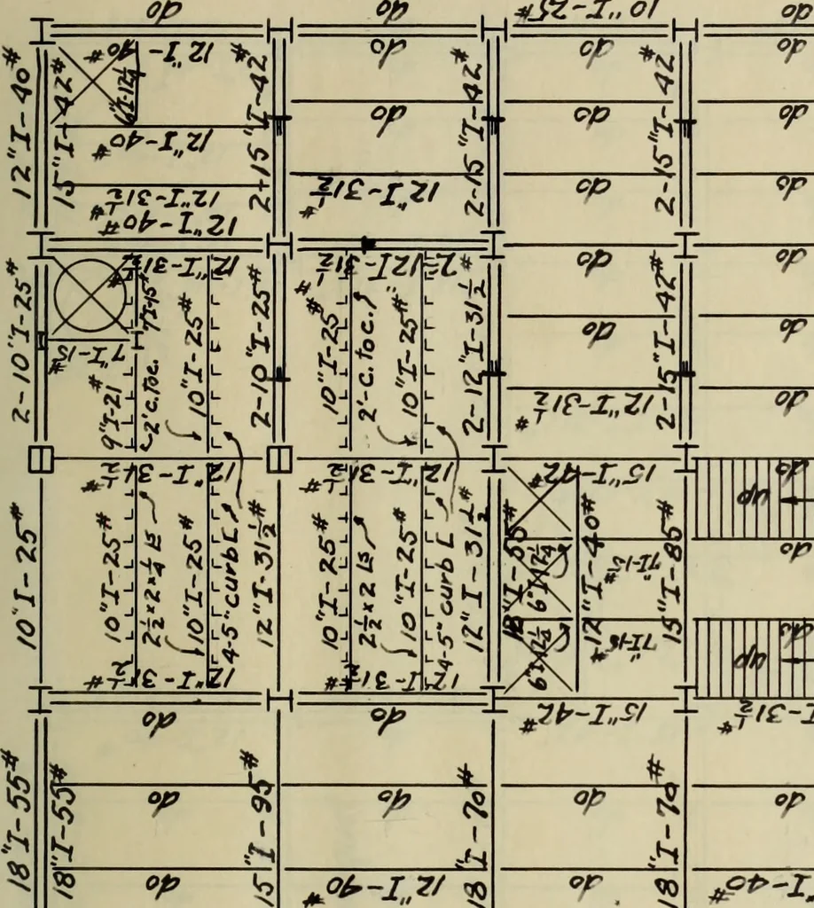 An illustration from Design of the steel framework for an office building, 1913, leaf 50
