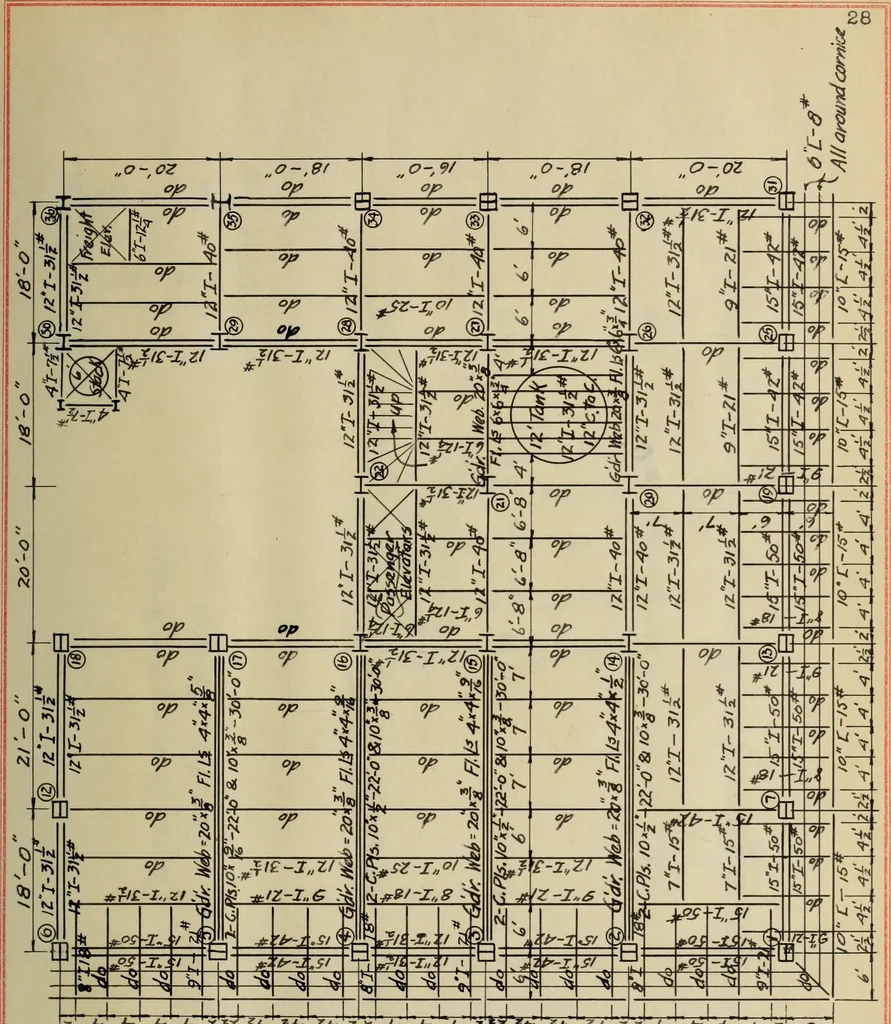 An illustration from Design of the steel framework for an office building, 1913, leaf 64