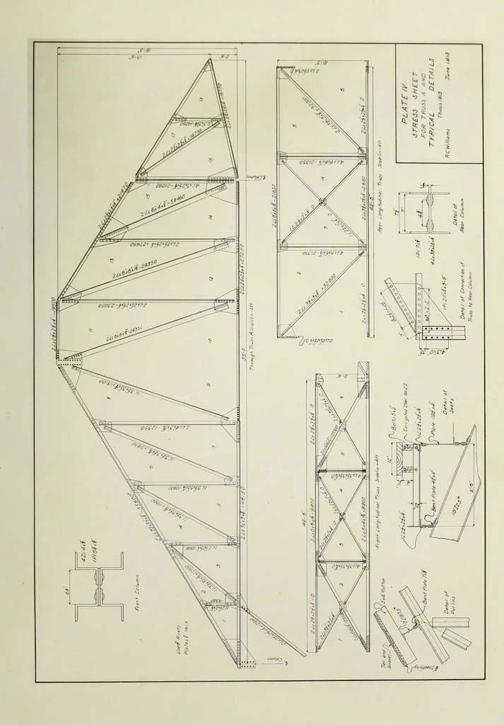 An illustration from Design of a steel grand-stand, 1913, leaf 30