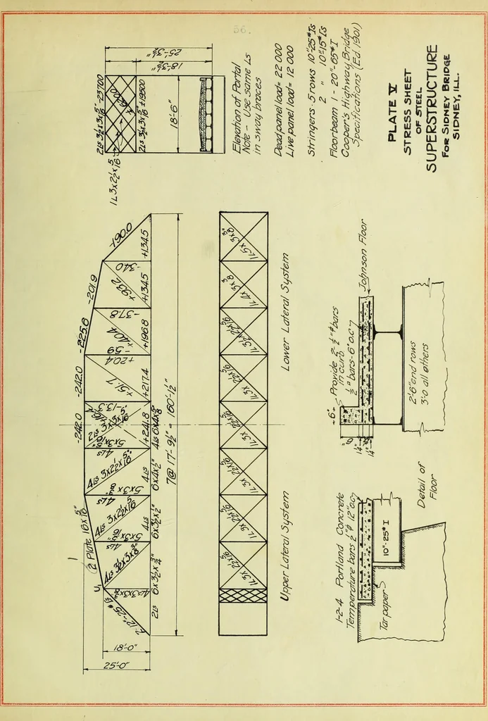 An illustration from Design of a steel highway bridge, 1913, leaf 120