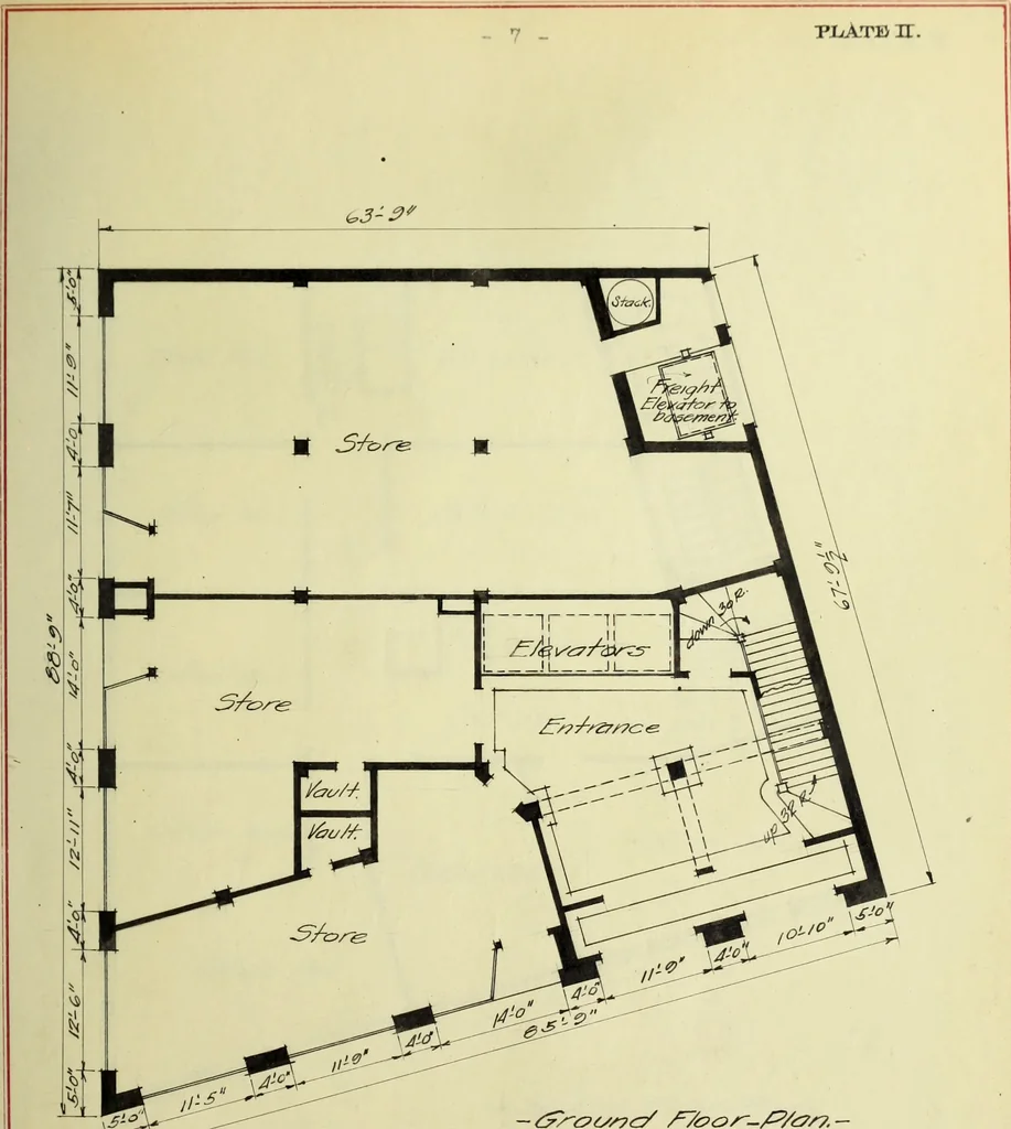 An illustration from Design of a steel skeleton office building, 1911, leaf 24