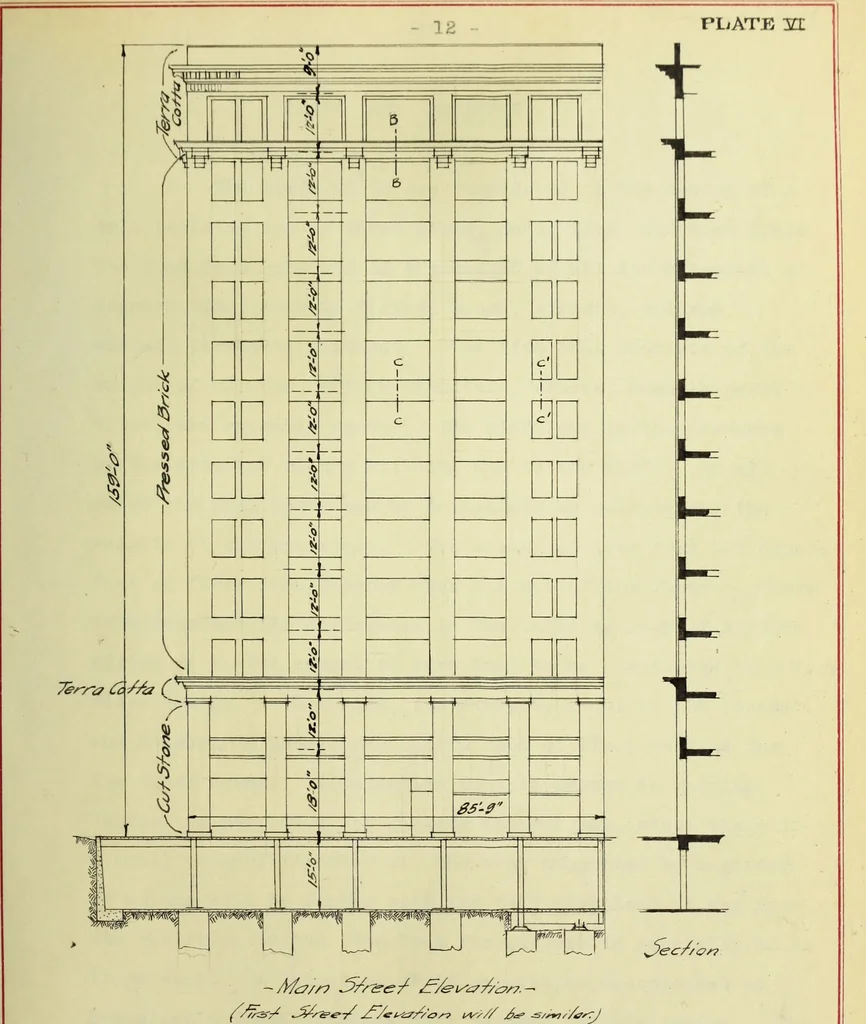 An illustration from Design of a steel skeleton office building, 1911, leaf 34