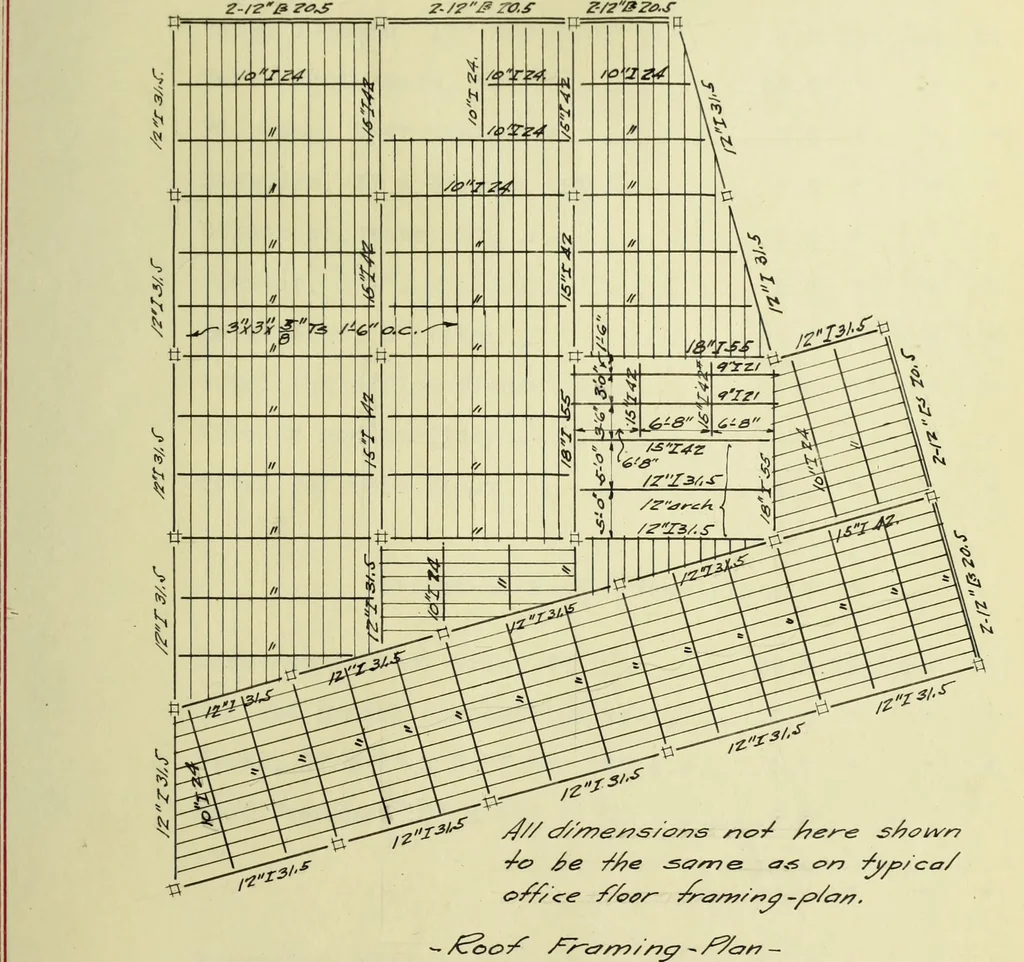 An illustration from Design of a steel skeleton office building, 1911, leaf 66