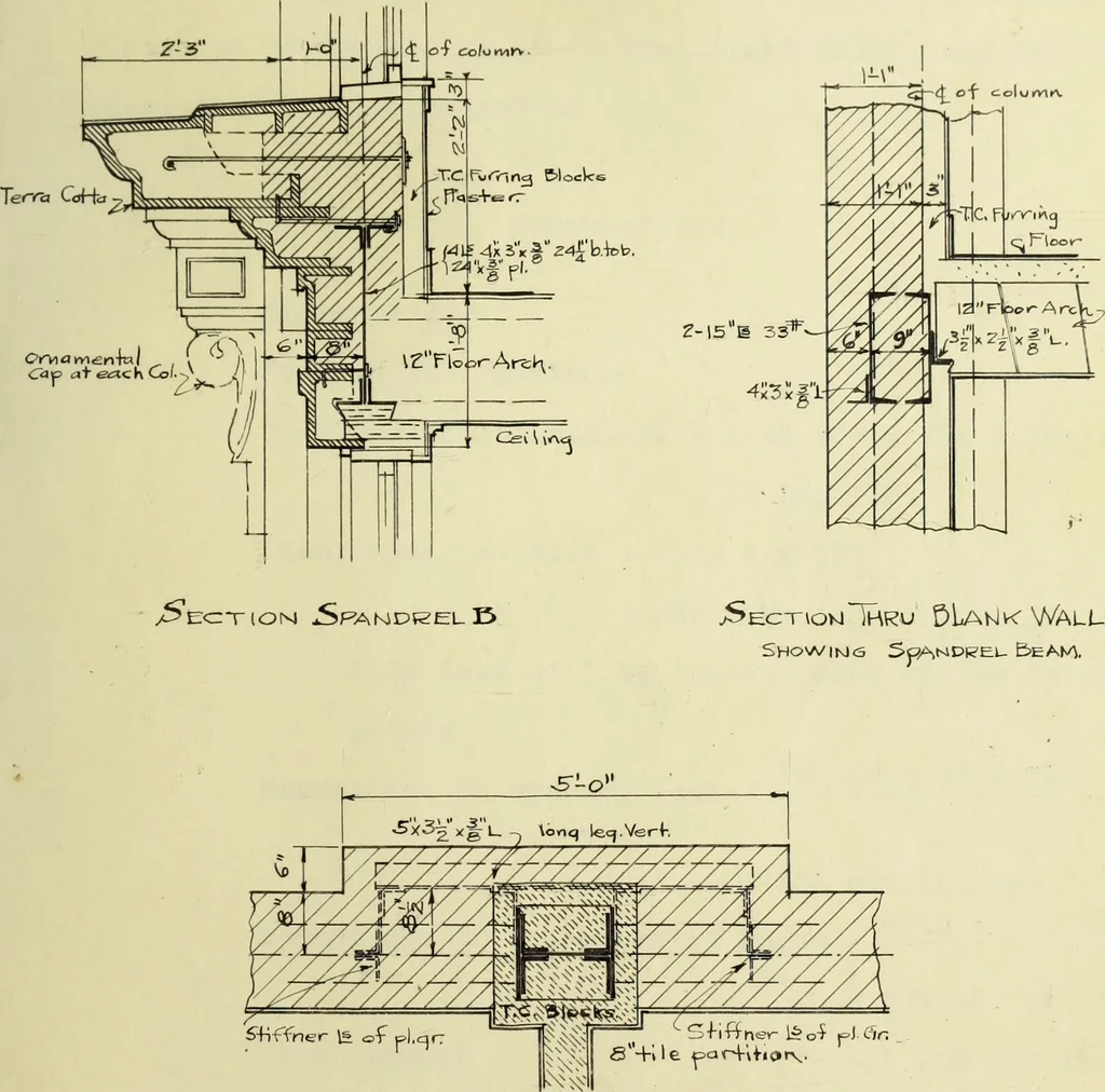 An illustration from Design of a steel skeleton office building, 1911, leaf 92