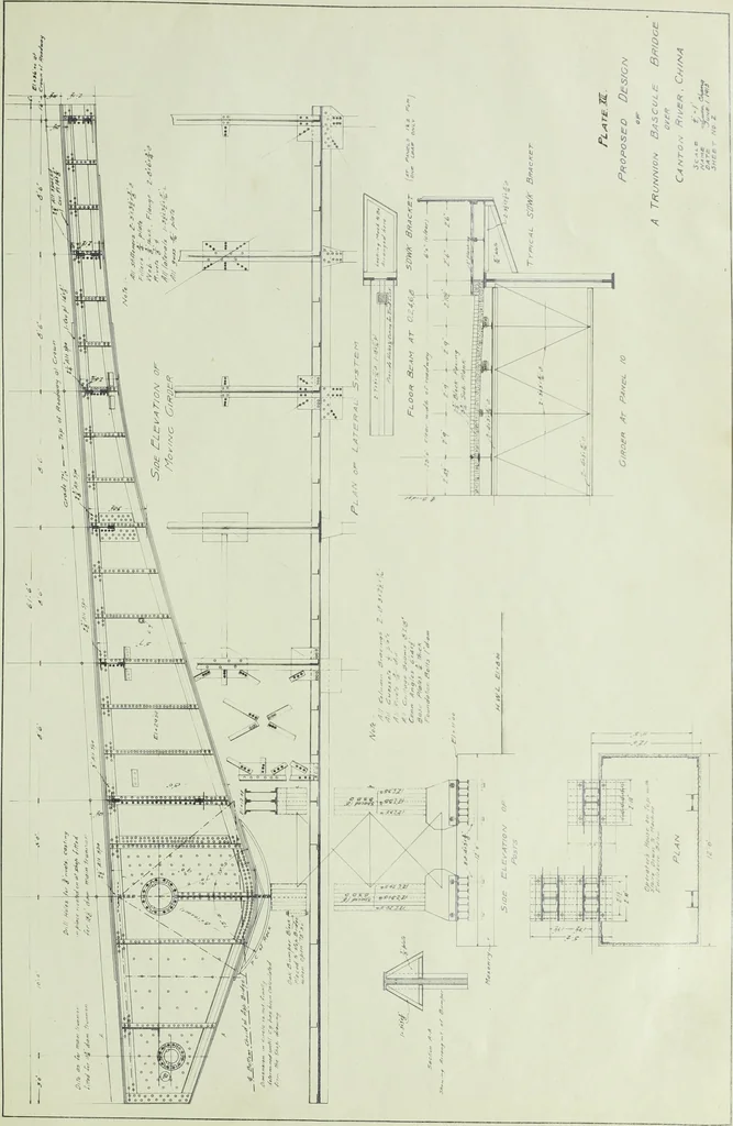 An illustration from Design of a trunnion bascule bridge, 1913, leaf 96