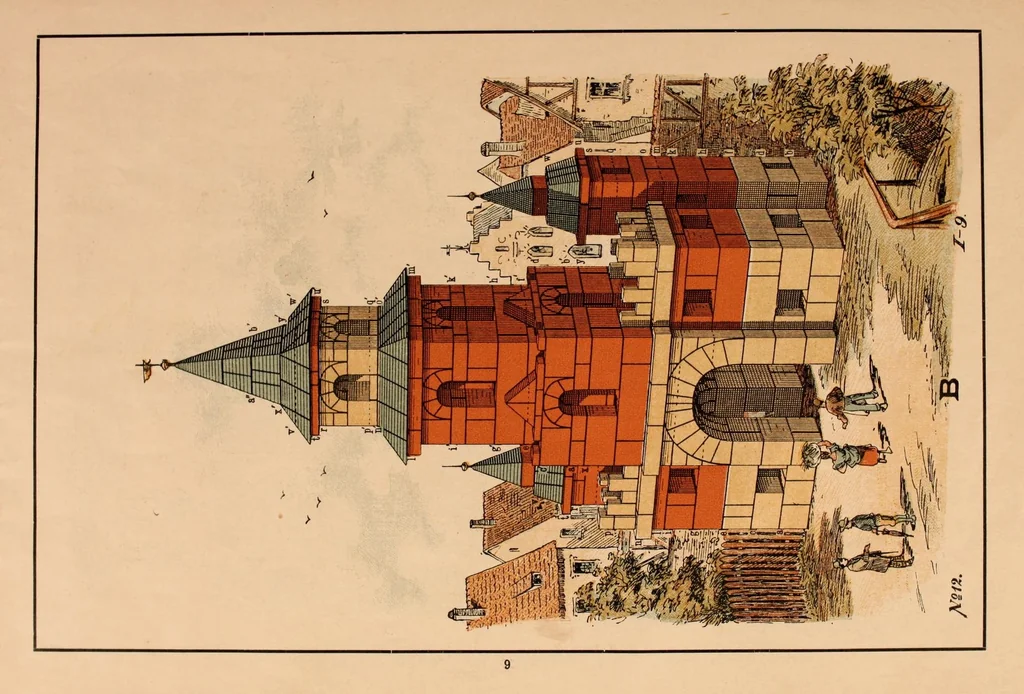An illustration from Designs for architectural models to be erected with Richter's "anchor blocks" = Bauvorlagen für Richter's anker-steinbaukasten / composed and executed by Dr. Richter's art department., 1900, leaf 15