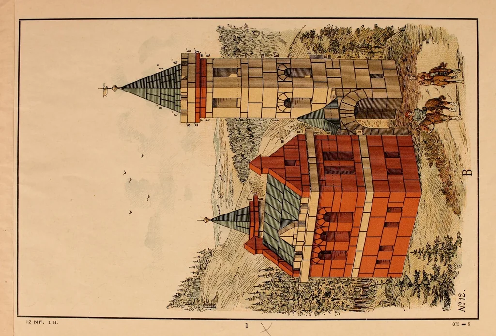An illustration from Designs for architectural models to be erected with Richter's "anchor blocks" = Bauvorlagen für Richter's anker-steinbaukasten / composed and executed by Dr. Richter's art department., 1900, leaf 7