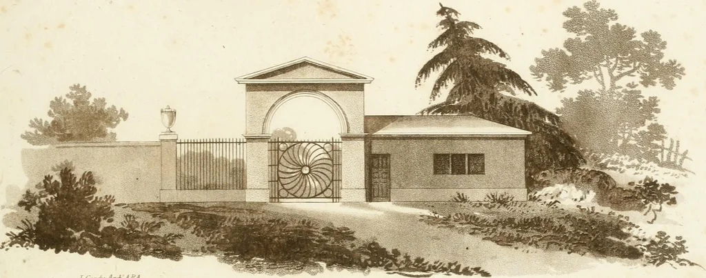An illustration from Designs for cottages, cottage farms, and other rural buildings, including entrance gates and lodges, 1805, leaf 128