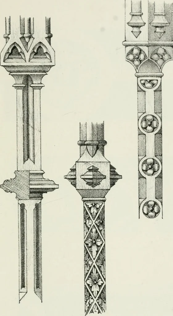 An illustration from Designs for Gothic ornaments & furniture, after the ancient manner, for ecclesiastical and domestic purposes, for the use of architects, and workers in metal, stone, wood, etc., etc, 1854, leaf 100