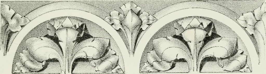 An illustration from Designs for Gothic ornaments & furniture, after the ancient manner, for ecclesiastical and domestic purposes, for the use of architects, and workers in metal, stone, wood, etc., etc, 1854, leaf 102