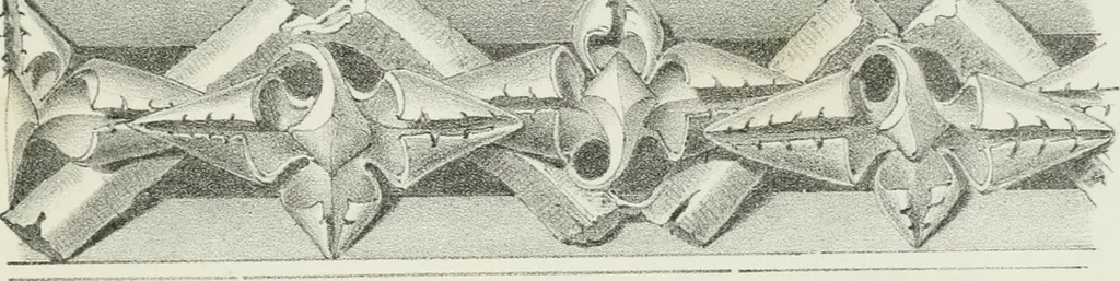 An illustration from Designs for Gothic ornaments & furniture, after the ancient manner, for ecclesiastical and domestic purposes, for the use of architects, and workers in metal, stone, wood, etc., etc, 1854, leaf 104