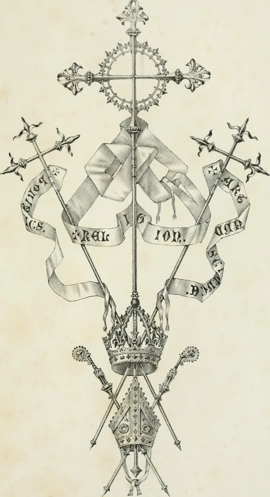 An illustration from Designs for Gothic ornaments & furniture, after the ancient manner, for ecclesiastical and domestic purposes, for the use of architects, and workers in metal, stone, wood, etc., etc, 1854, leaf 108