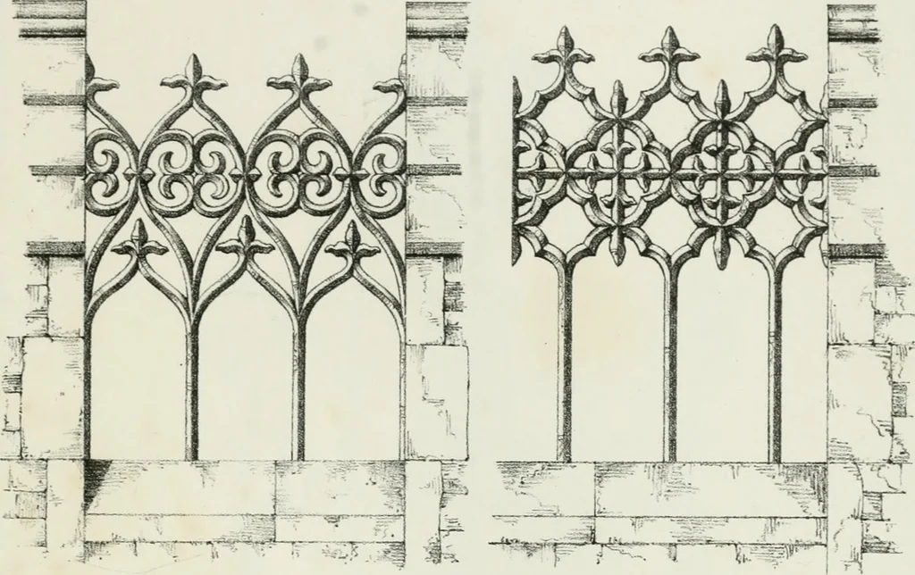 An illustration from Designs for Gothic ornaments & furniture, after the ancient manner, for ecclesiastical and domestic purposes, for the use of architects, and workers in metal, stone, wood, etc., etc, 1854, leaf 24