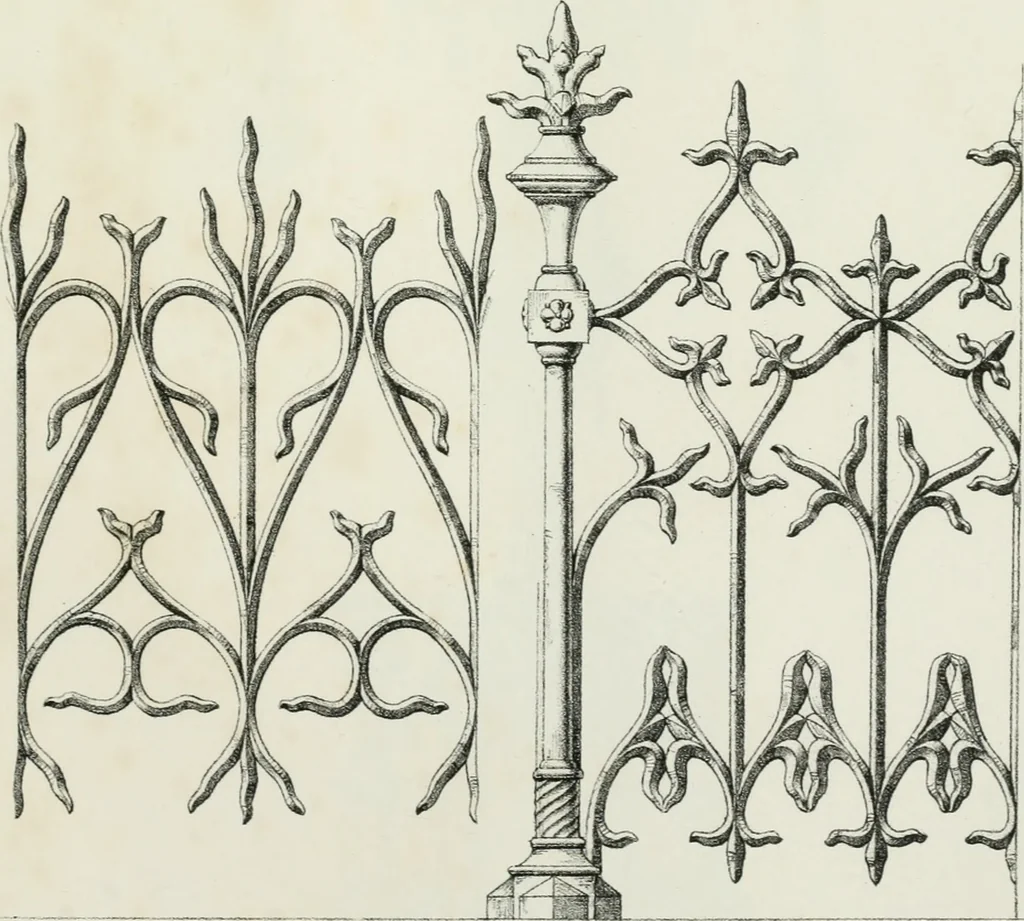An illustration from Designs for Gothic ornaments & furniture, after the ancient manner, for ecclesiastical and domestic purposes, for the use of architects, and workers in metal, stone, wood, etc., etc, 1854, leaf 24