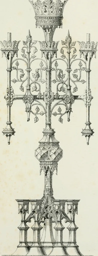 An illustration from Designs for Gothic ornaments & furniture, after the ancient manner, for ecclesiastical and domestic purposes, for the use of architects, and workers in metal, stone, wood, etc., etc, 1854, leaf 26