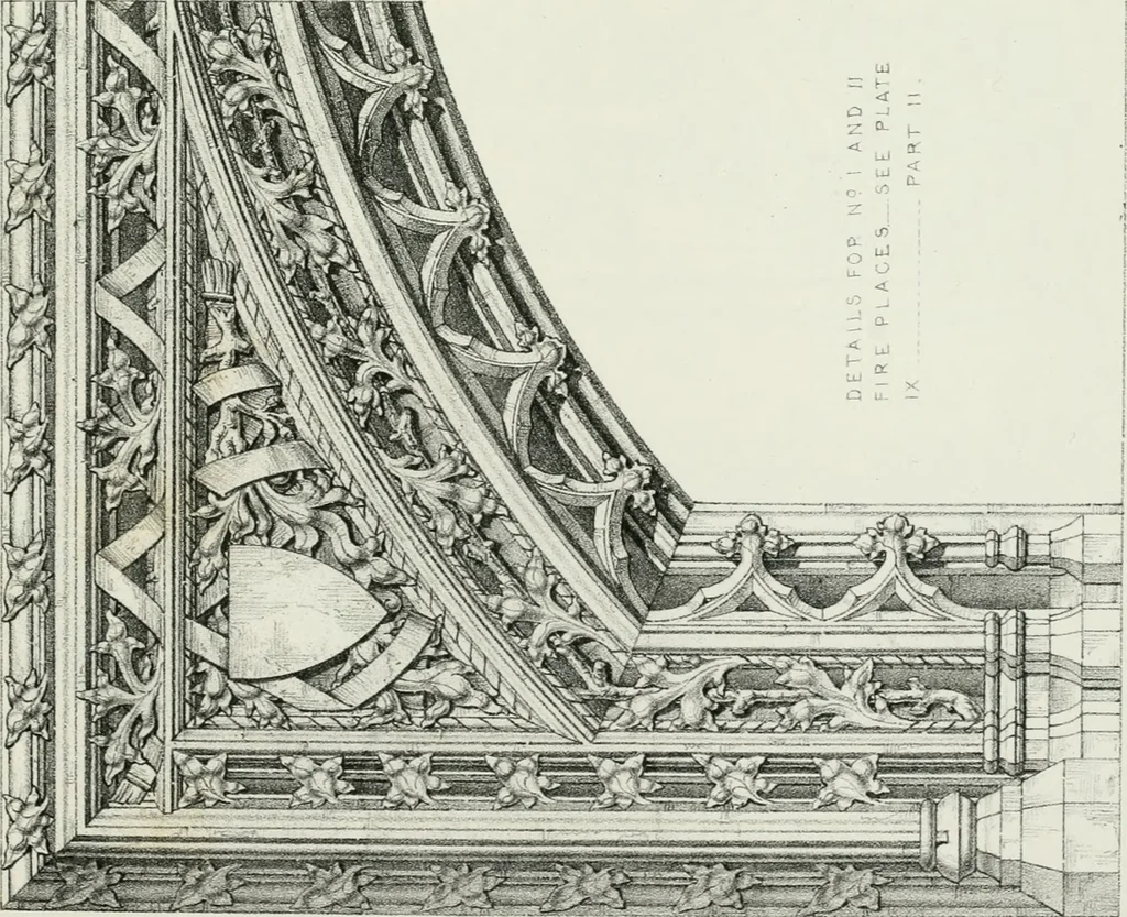 An illustration from Designs for Gothic ornaments & furniture, after the ancient manner, for ecclesiastical and domestic purposes, for the use of architects, and workers in metal, stone, wood, etc., etc, 1854, leaf 28