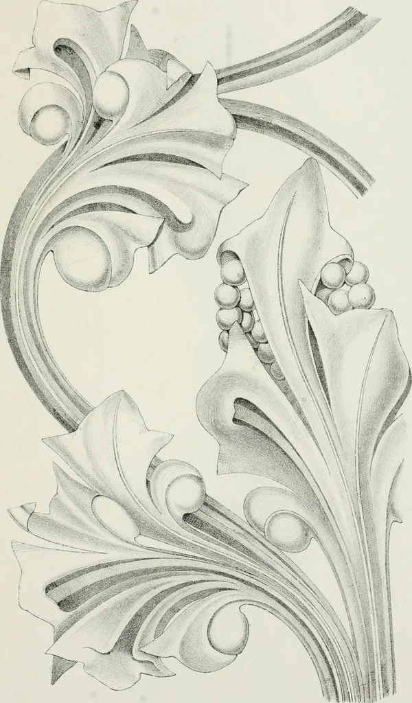 An illustration from Designs for Gothic ornaments & furniture, after the ancient manner, for ecclesiastical and domestic purposes, for the use of architects, and workers in metal, stone, wood, etc., etc, 1854, leaf 34