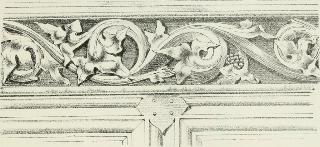 An illustration from Designs for Gothic ornaments & furniture, after the ancient manner, for ecclesiastical and domestic purposes, for the use of architects, and workers in metal, stone, wood, etc., etc, 1854, leaf 38