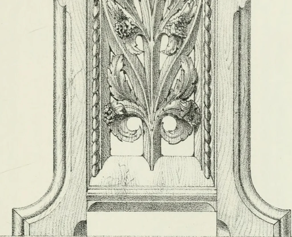 An illustration from Designs for Gothic ornaments & furniture, after the ancient manner, for ecclesiastical and domestic purposes, for the use of architects, and workers in metal, stone, wood, etc., etc, 1854, leaf 42