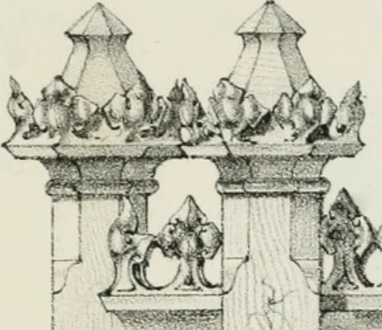 An illustration from Designs for Gothic ornaments & furniture, after the ancient manner, for ecclesiastical and domestic purposes, for the use of architects, and workers in metal, stone, wood, etc., etc, 1854, leaf 46