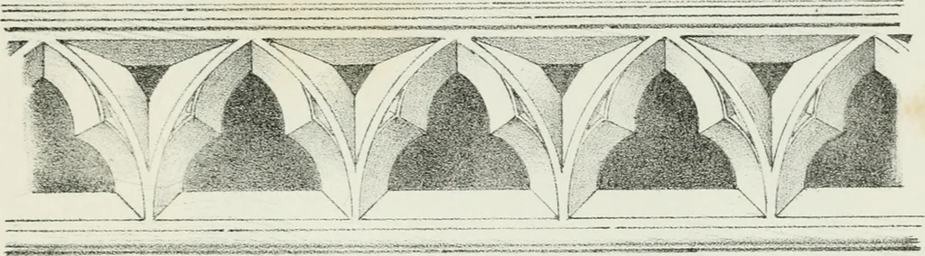 An illustration from Designs for Gothic ornaments & furniture, after the ancient manner, for ecclesiastical and domestic purposes, for the use of architects, and workers in metal, stone, wood, etc., etc, 1854, leaf 64