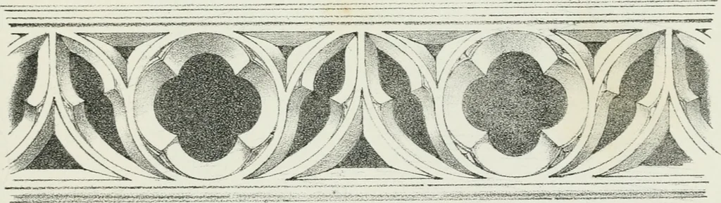 An illustration from Designs for Gothic ornaments & furniture, after the ancient manner, for ecclesiastical and domestic purposes, for the use of architects, and workers in metal, stone, wood, etc., etc, 1854, leaf 64