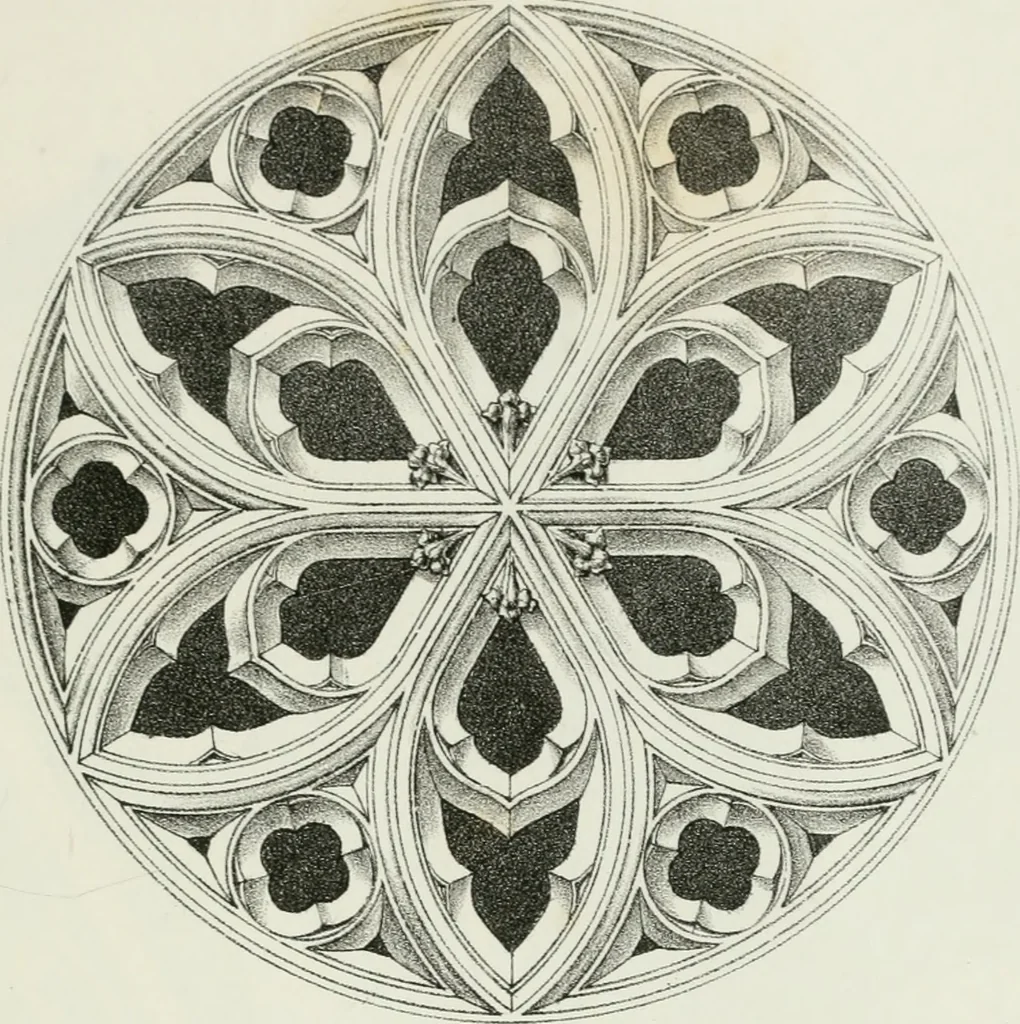 An illustration from Designs for Gothic ornaments & furniture, after the ancient manner, for ecclesiastical and domestic purposes, for the use of architects, and workers in metal, stone, wood, etc., etc, 1854, leaf 68