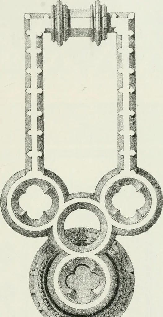 An illustration from Designs for Gothic ornaments & furniture, after the ancient manner, for ecclesiastical and domestic purposes, for the use of architects, and workers in metal, stone, wood, etc., etc, 1854, leaf 86