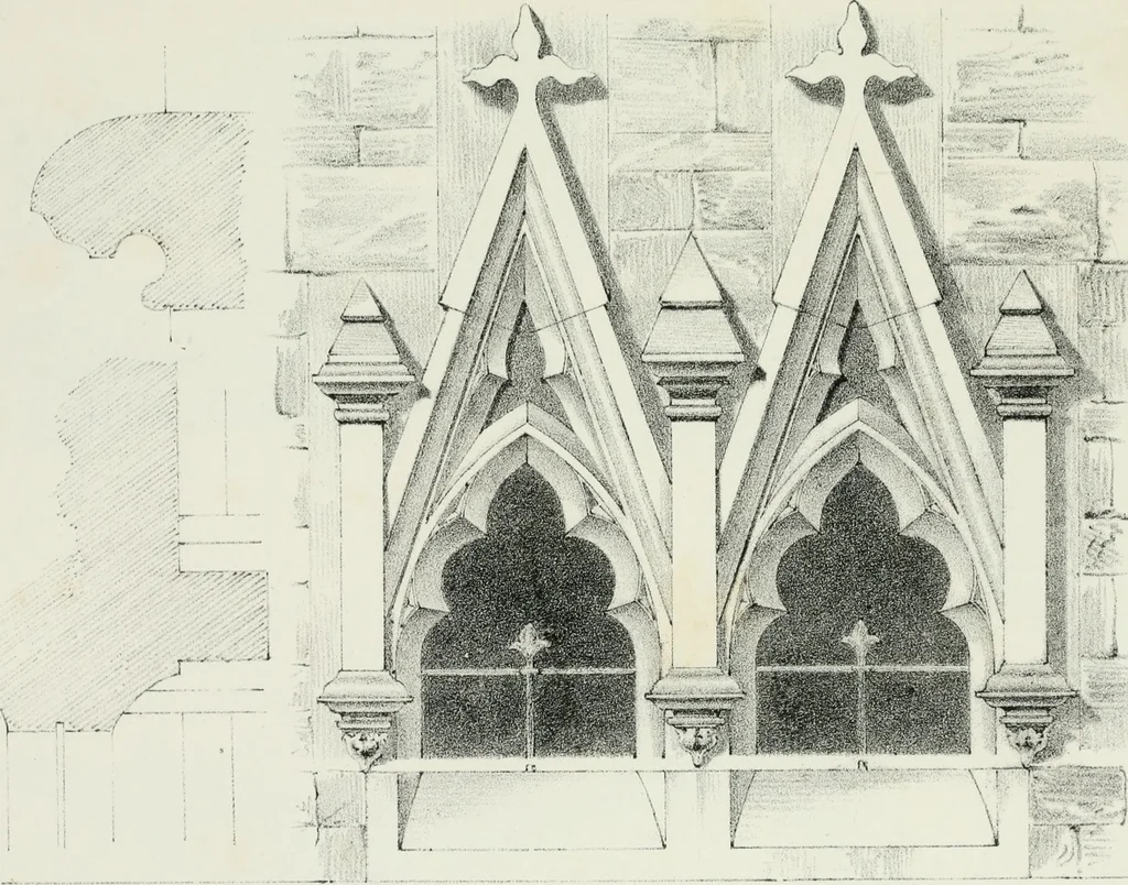 An illustration from Designs for Gothic ornaments & furniture, after the ancient manner, for ecclesiastical and domestic purposes, for the use of architects, and workers in metal, stone, wood, etc., etc, 1854, leaf 96