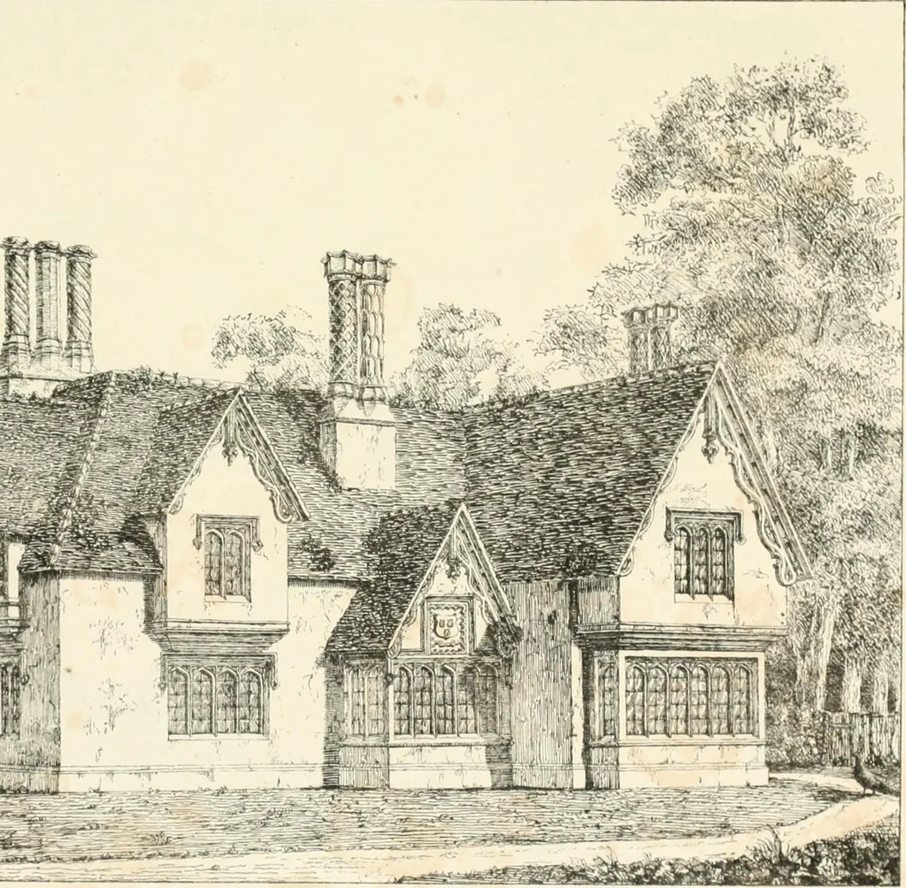 An illustration from Designs for parsonage houses, alms houses, etc. etc. with examples of gables, and other curious remains of old English architecture, 1827, leaf 21