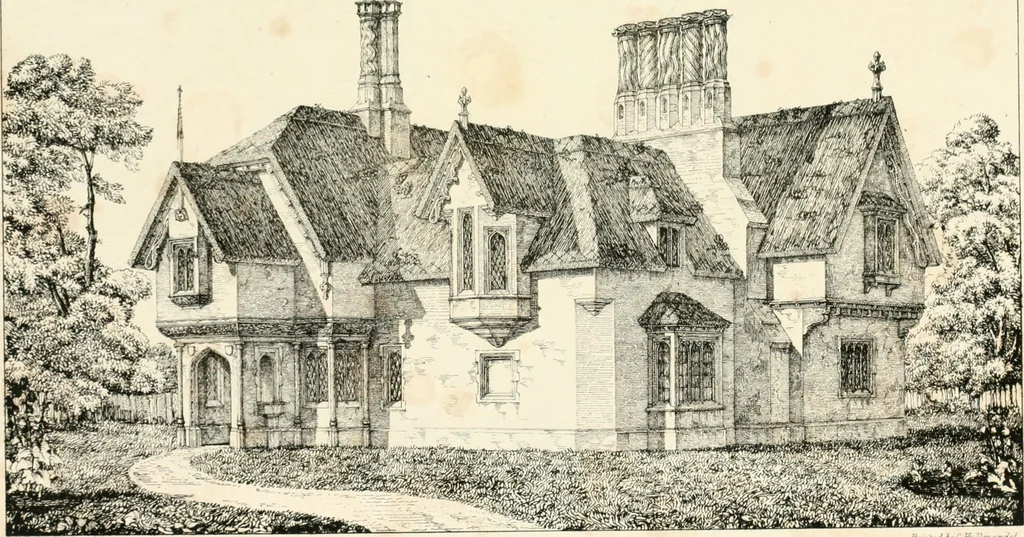 An illustration from Designs for parsonage houses, alms houses, etc. etc. with examples of gables, and other curious remains of old English architecture, 1827, leaf 27