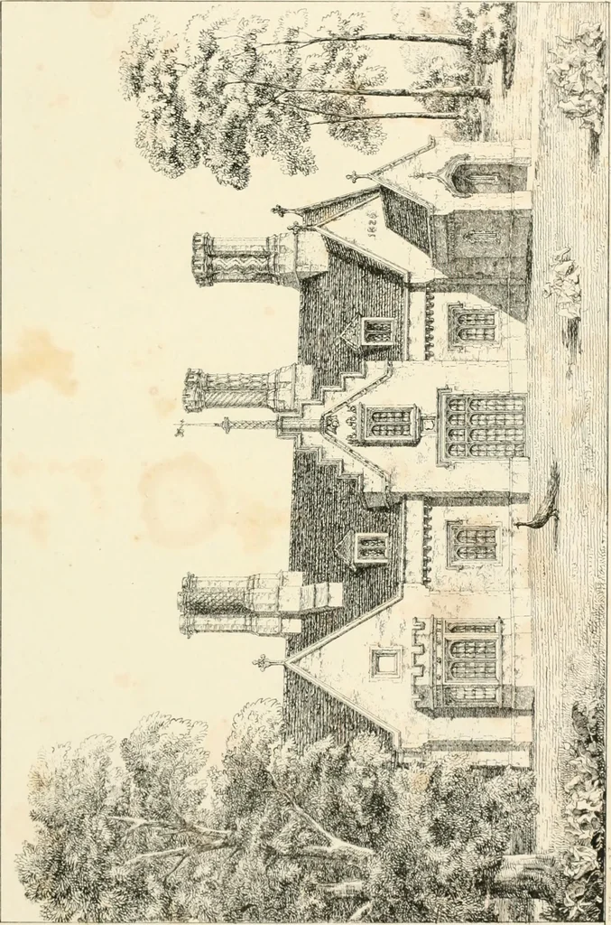 An illustration from Designs for parsonage houses, alms houses, etc. etc. with examples of gables, and other curious remains of old English architecture, 1827, leaf 31