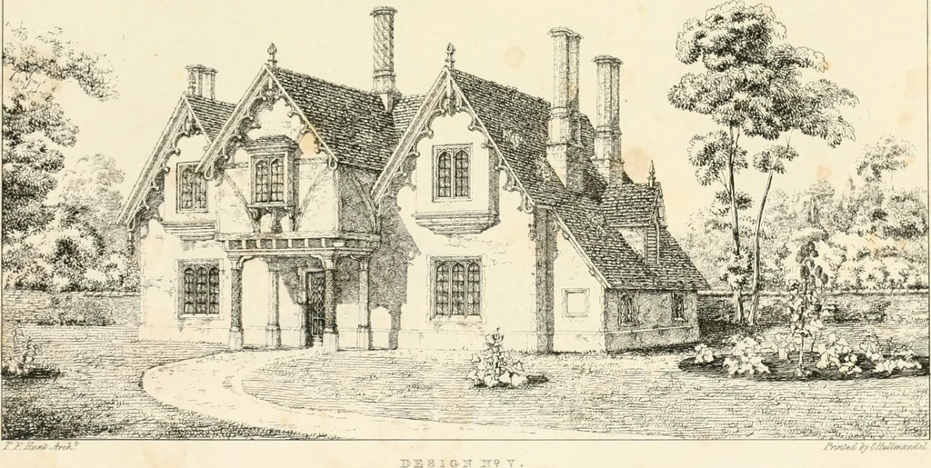 An illustration from Designs for parsonage houses, alms houses, etc. etc. with examples of gables, and other curious remains of old English architecture, 1827, leaf 41