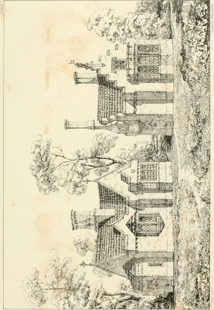An illustration from Designs for parsonage houses, alms houses, etc. etc. with examples of gables, and other curious remains of old English architecture, 1827, leaf 61