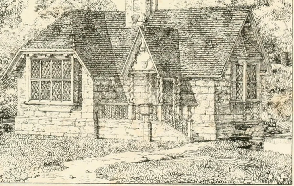 An illustration from Designs for parsonage houses, alms houses, etc. etc. with examples of gables, and other curious remains of old English architecture, 1827, leaf 69