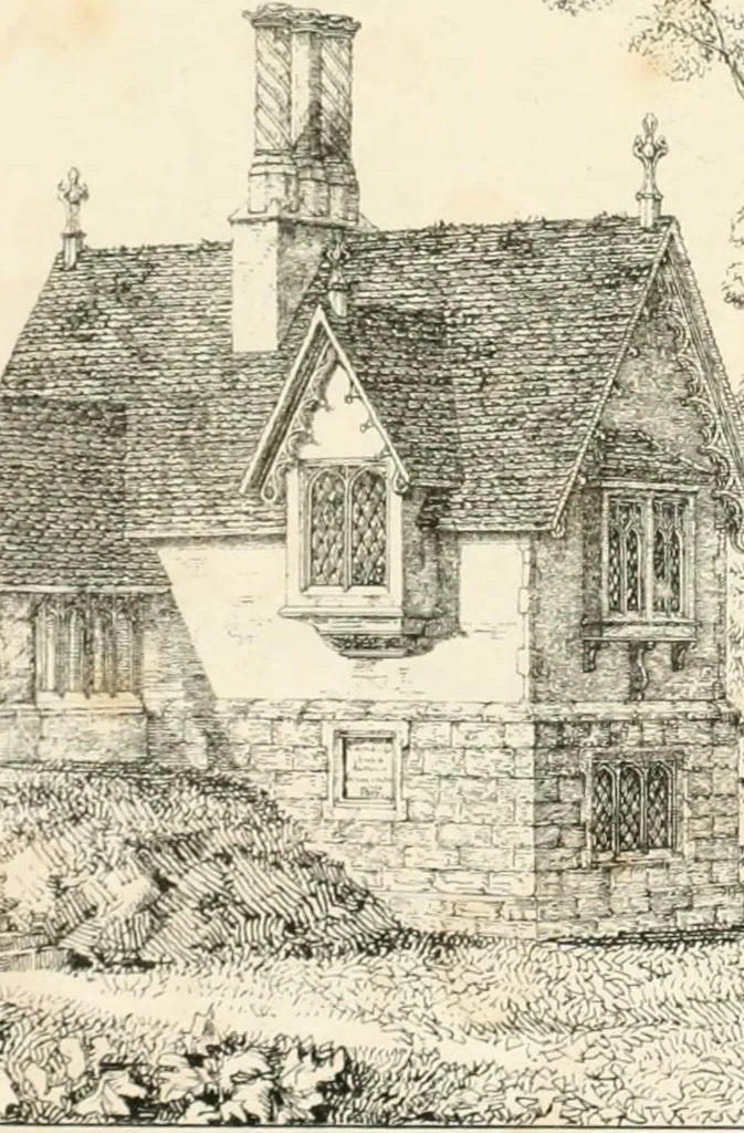 An illustration from Designs for parsonage houses, alms houses, etc. etc. with examples of gables, and other curious remains of old English architecture, 1827, leaf 69