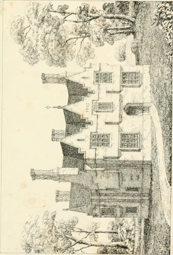 An illustration from Designs for parsonage houses, alms houses, etc. etc. with examples of gables, and other curious remains of old English architecture, 1827, leaf 75