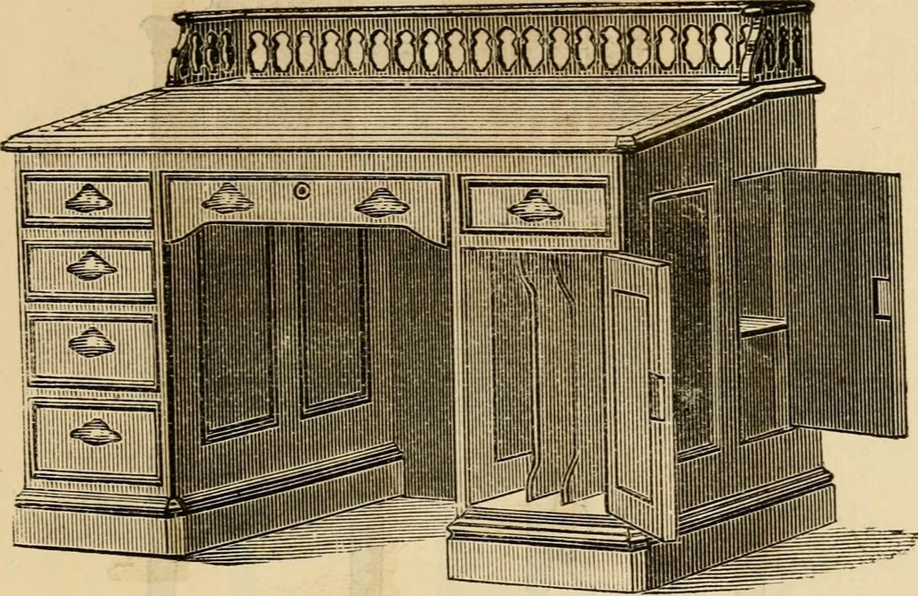 An illustration from Designs of writing desks, tables, bookcases, secretaries, etc., etc., 1873, leaf 10